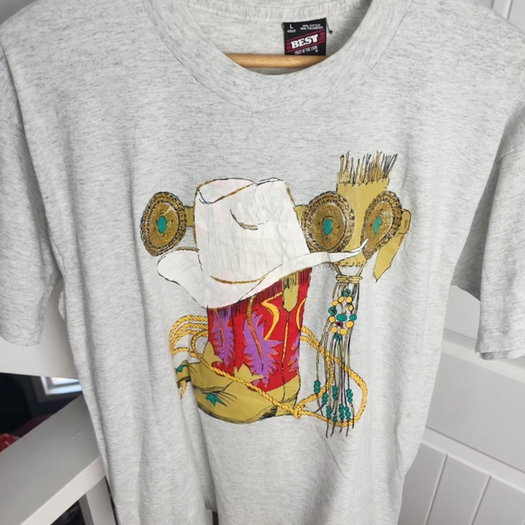 Vintage Western Cowboy Fruit of the Loom Best Single Stitch Size Large* Gray - Picture 3 of 9